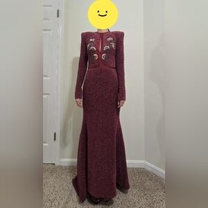Elegant Burgundy Long Sleeve Dress with Sequins
